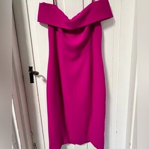 Theia off the shoulder Hot Pink Magenta column dress size 10